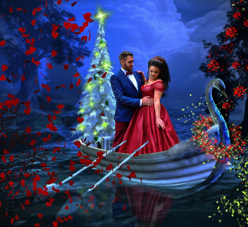 roses, heterosexual couple, christmas, clothing, well-dressed, young adult, plant, decoration, seasonal, fashion, young women, boat, positive emotion, glitter