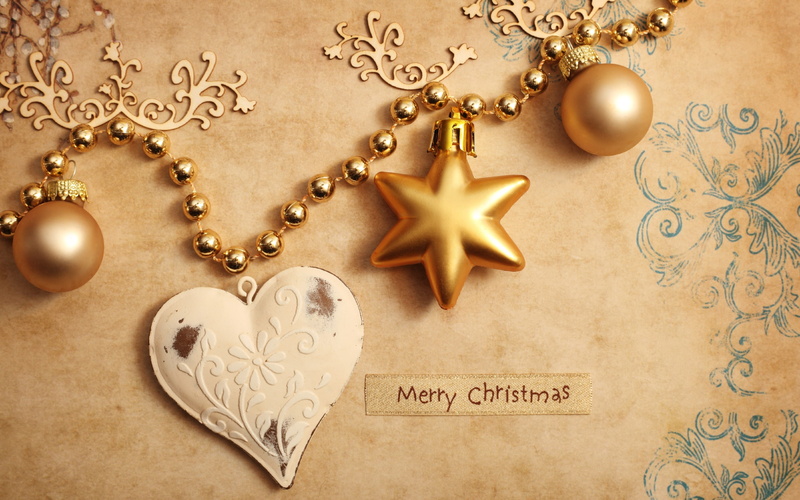 balls, 2K, ornaments, heart, merry, card, christmas