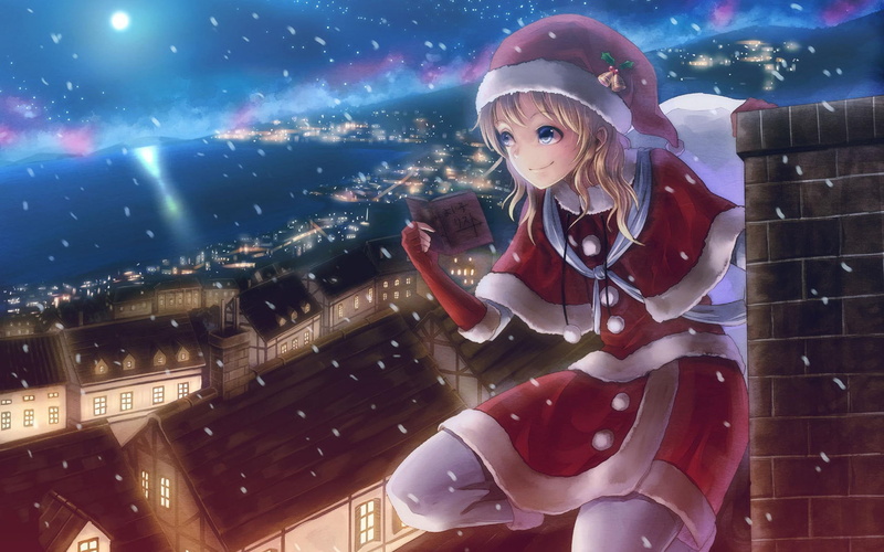 merry christmas, 2K, 2560x1600, woman, santa claus, hair, santa, female, character, girl, anime, christmas, blonde
