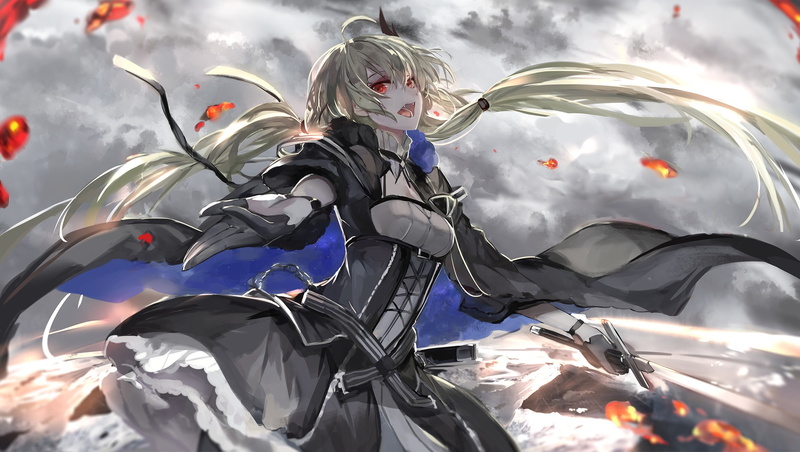 anime girls, lifestyles, anime, weapon, obscured face, mode of transportation, front view, headwear, sky, Armeechef, celebration, portrait, leisure activity
