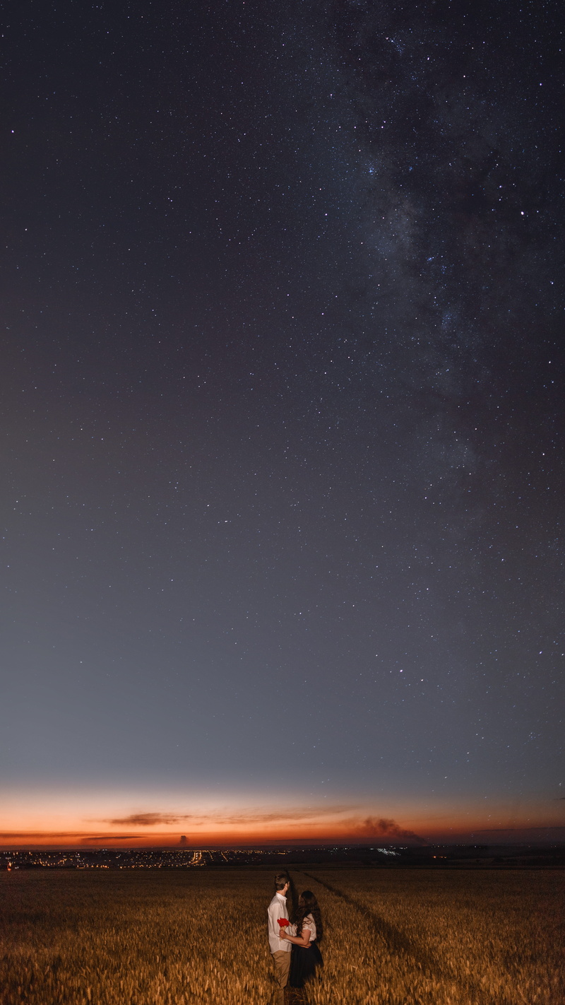 beauty in nature, landscape, nightscape, skies, nighttime, man, people, couple, sky, standing, scenics - nature, child, astronomy, night sky, star - space