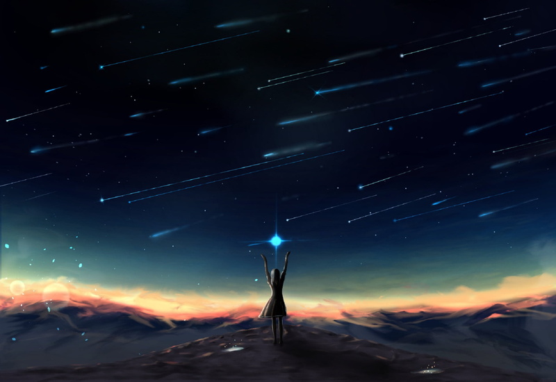 Shooting Star, 1080P, Fantasy, Landscape, Girl, Sky