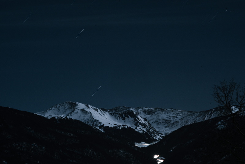 nature, snow, winter, cold temperature, covered, tranquility, night, mountain Range, illuminated, sky, white, night time, star - space, black mountain