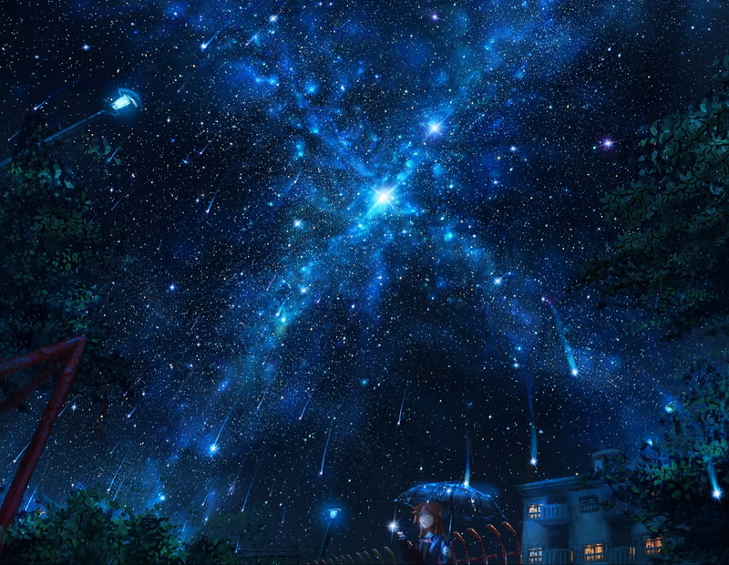 Anime, Shooting Star, 1080P, Starry Sky, Girl, Original