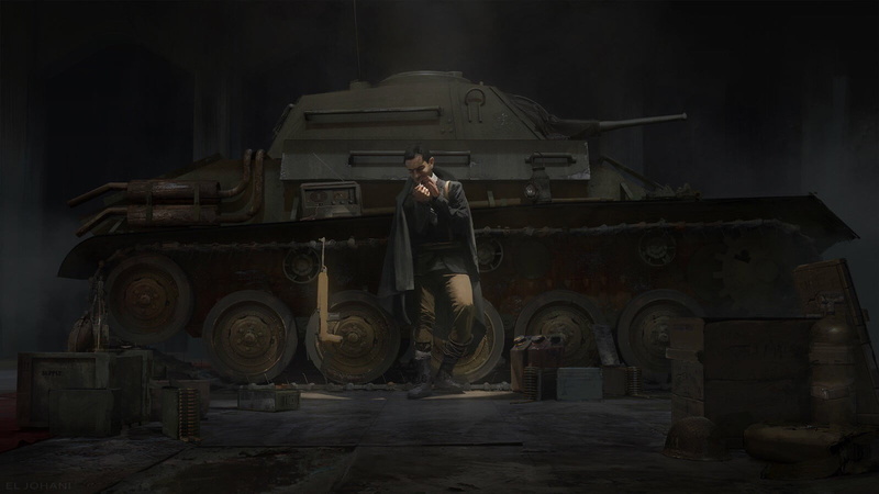 tank, digital, young men, weapon, abandoned, real people, lifestyles, hangar, battle, mid adult, indoors, architecture, one person, T-80, 720P