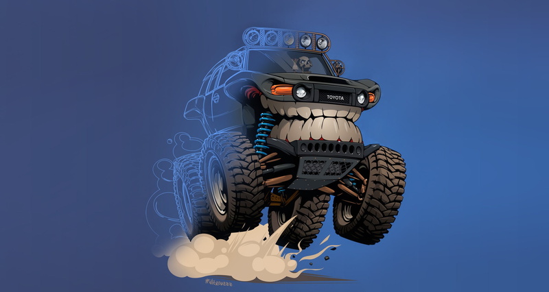 by Andrey Pridybaylo, Toyota FJ Cruiser, Transport, Art, Andrey Pridybaylo, Car, Transport and Vehicles, Illustration, Machine, BeastedUp!, Creatures, Grin