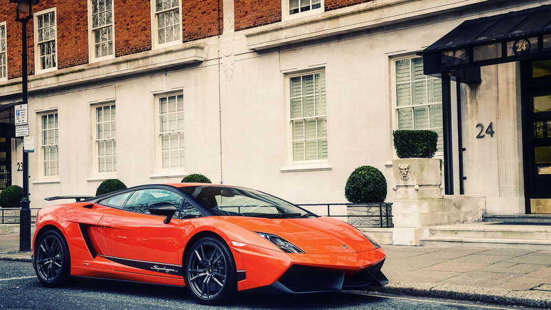 lamborghini gallardo superleggera, garage, outdoors, Lamborghini Gallardo, architecture, car, red, city, stationary, building, orange cars, day, residential district