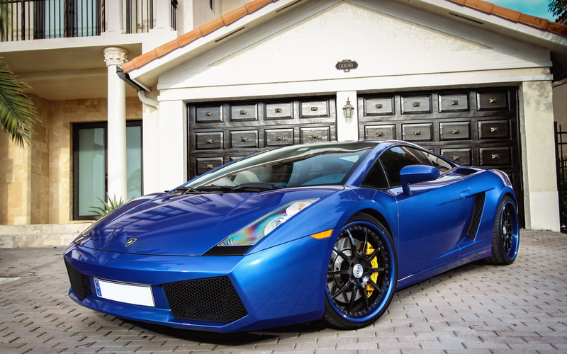 city, garage, vintage car, outdoors, architecture, coupe, Lamborghini Gallardo, retro styled, 2K, blue, Lamborghini, car, motor vehicle, transportation