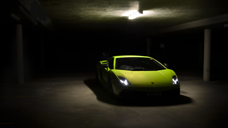 mode of transportation, 4K, illuminated, black color, absence, Lamborghini, parking garage, land vehicle, architecture, car, motor vehicle, parking, transportation