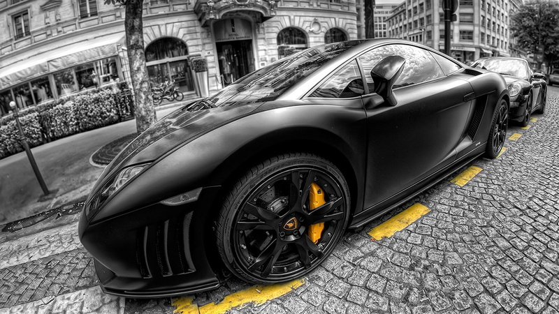 land vehicle, day, city, motor vehicle, tire, black color, luxury, mode of transportation, building exterior, Lamborghini Gallardo, 1080P, street, vintage car