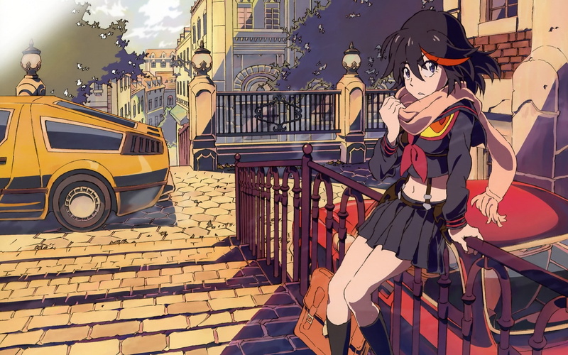 looking at viewer, anime, short hair, Kill la Kill, anime girls, 1080P, scarf, brunette, Senketsu, Matoi Ryuuko