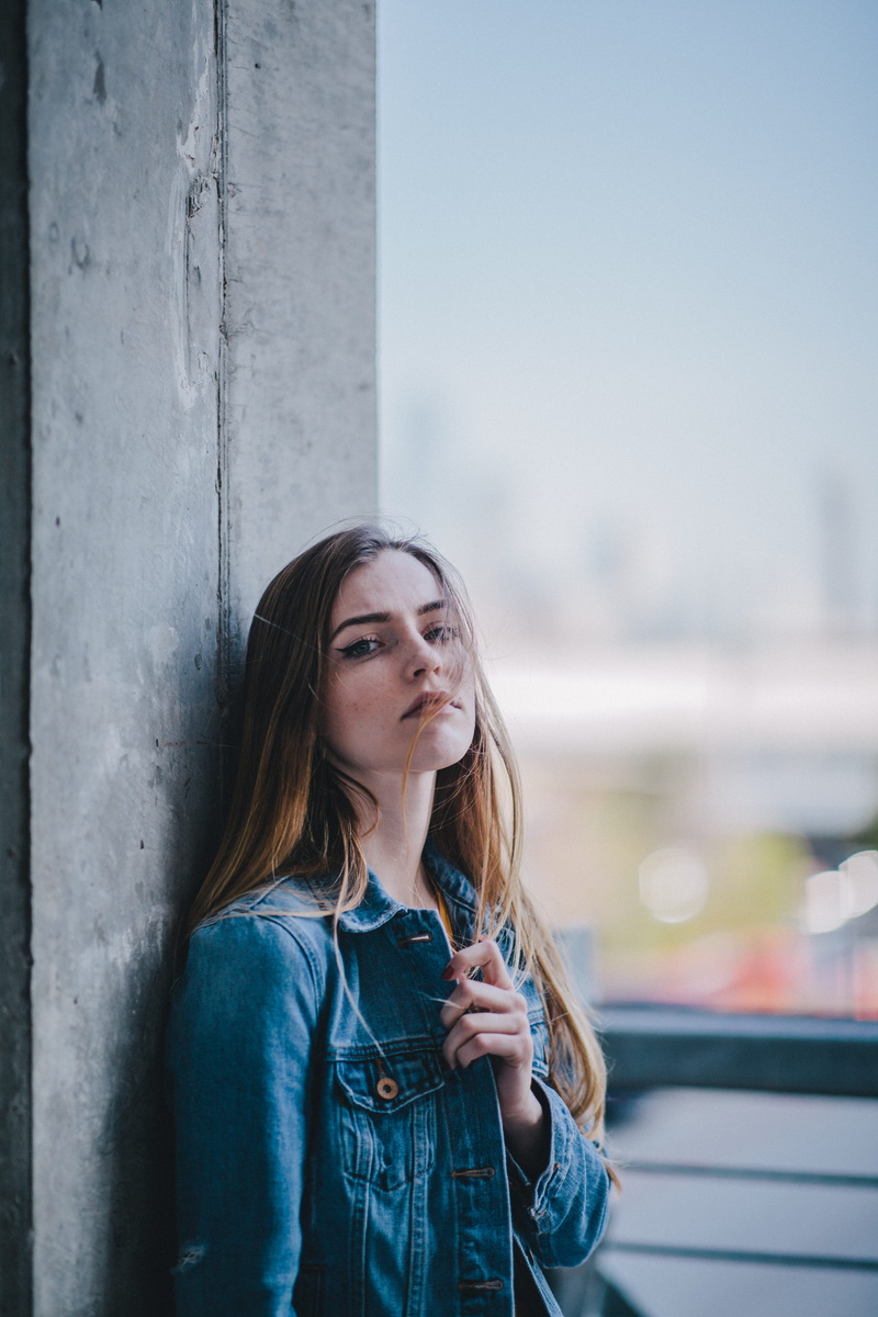 wearing, woman, leisure activity, hairstyle, caucasian, lifestyles, lean, button, girl, hair, denim, contemplation, texa, beautiful woman, young adult