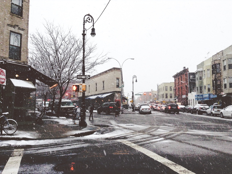 flurries, top, car, sky, cars, building, snowing, city, intersection, building exterior, buildings, nature, day, vehicles, city life, land vehicle, assorted