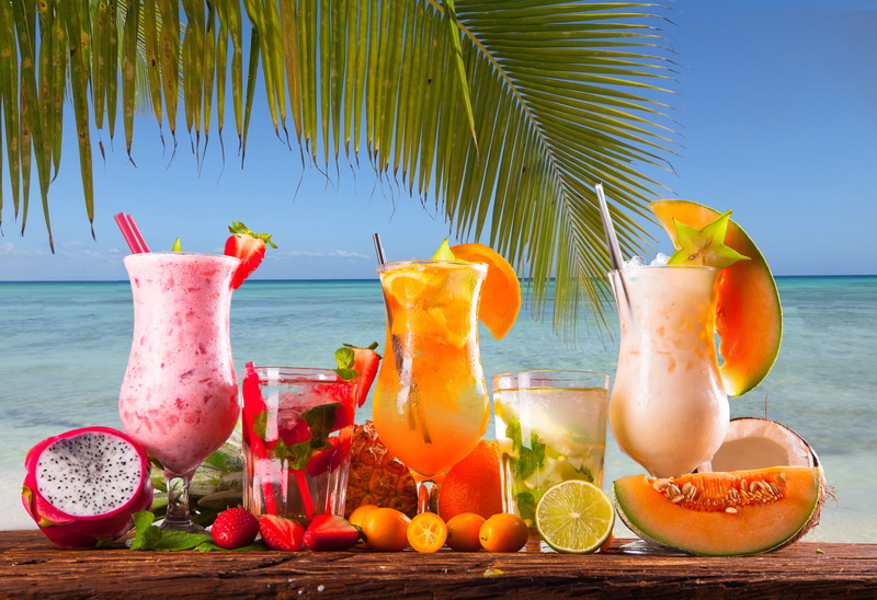 glass - Material, land, ripe, vacations, Palma, alcohol, tropical Climate, cocktail, sky, citrus Fruit, tropical drink, drink, healthy Eating, drinking Glass