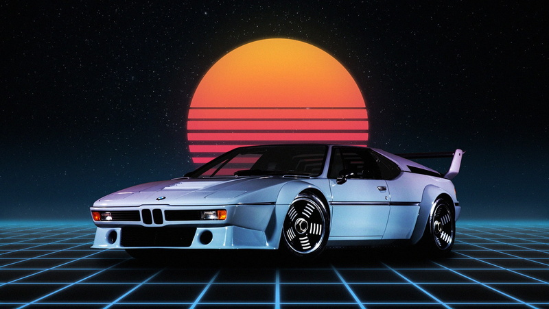 German Cars, 1080P, synthwave, Bmw M1, Retro style, cyberpunk