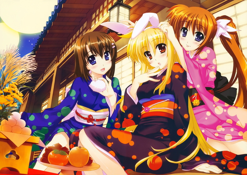 art and craft, 8K, close-up, outdoors, kimono, creativity, celebration, Mahou Shoujo Lyrical Nanoha, animal ears, Fate Testarossa, amusement park, representation