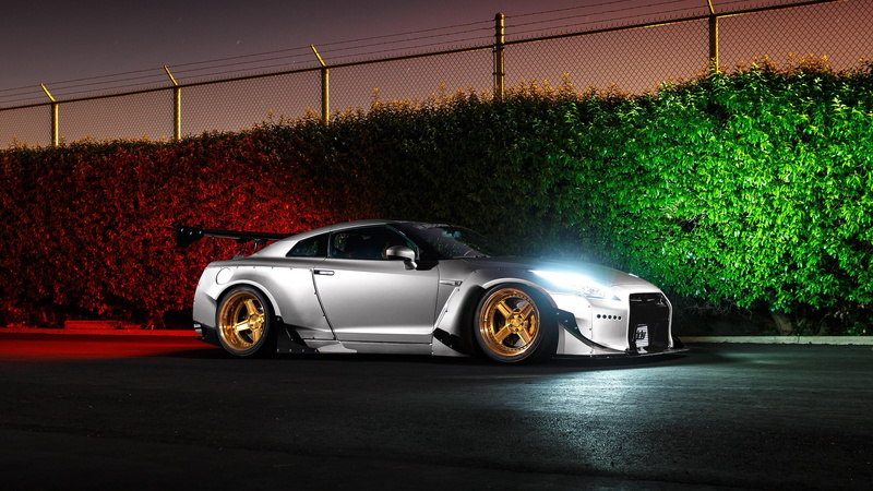 car, nissan gt r, red, sports car, rim, nissan, motion, night, speed, no people, luxury vehicle, outdoors, tree, illuminated, supercar, plant, mode of transportation