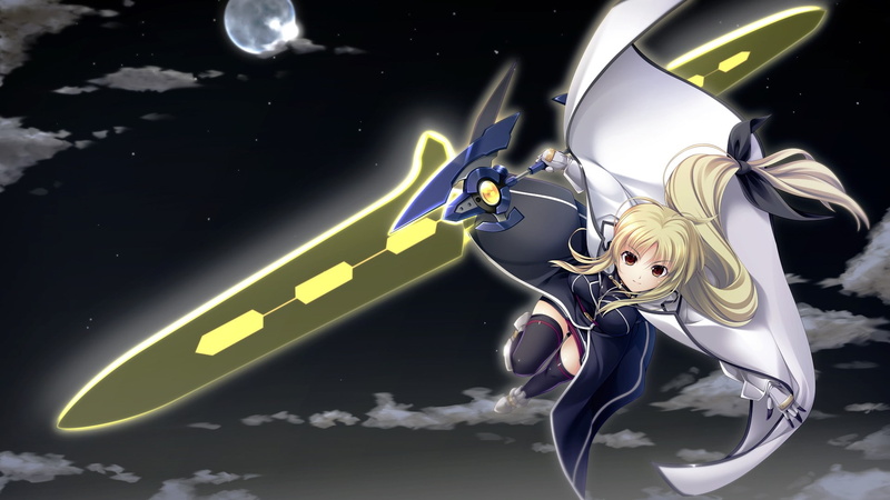 Fate Testarossa, weapon, 1080P, blonde, night, anime girls, anime, Mahou Shoujo Lyrical Nanoha