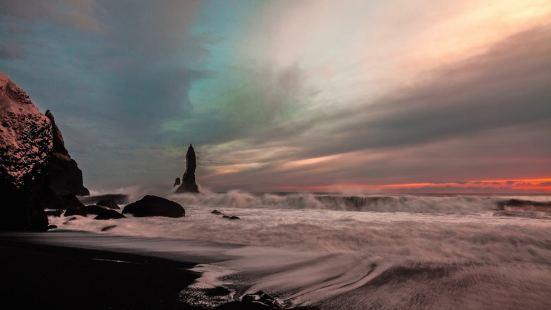 Iceland, sky, rocks, waves, 720P, sea, coast