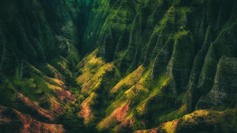 idyllic, green color, high angle view, nature, 1080P, valley, foliage, beauty in nature, land, mountain, tranquil scene, shrubs, environment, island, scenics - nature