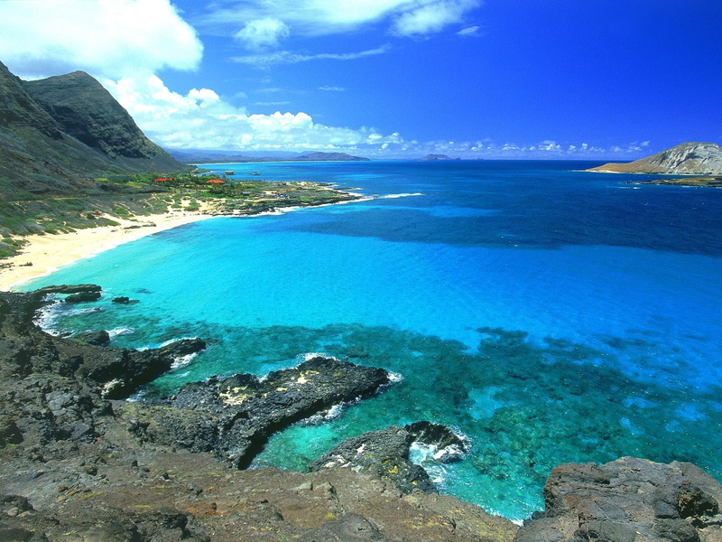 solid, no people, beach, tranquility, island, outdoors, bay, horizon over water, blue, turquoise colored, lagoon, water, Hawaii, 720P, sea, scenics - nature