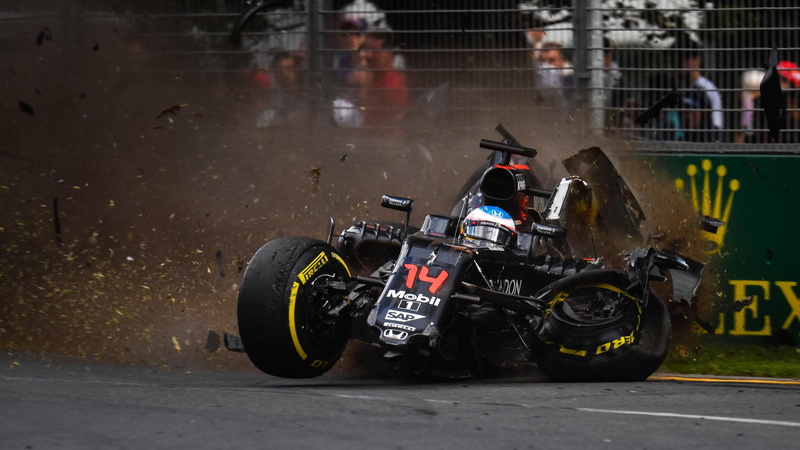 city, 4K, competitive sport, auto racing, transportation, motion, fernando alonso, crash, motor racing track, wet, crash helmet, competition, mclaren-honda