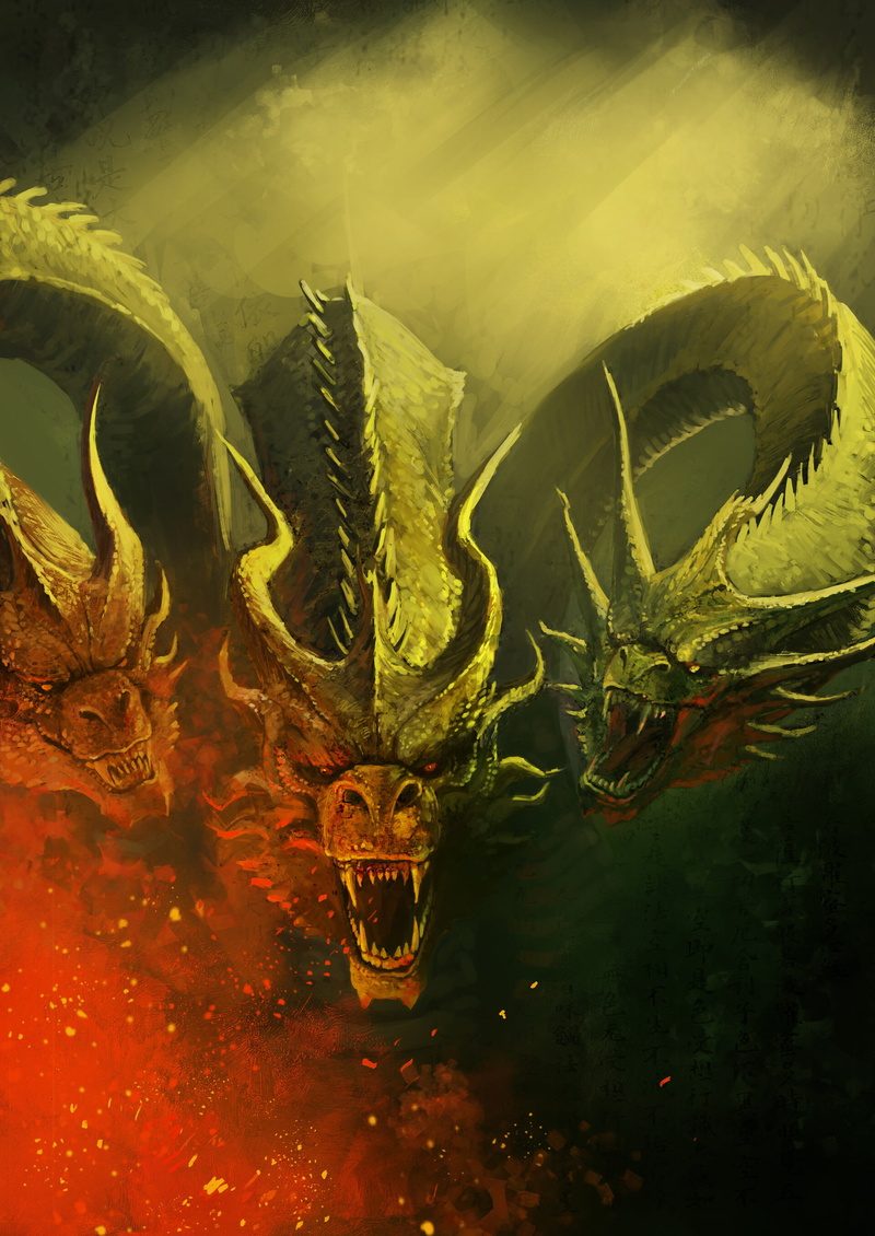 Shoichi Sugano, creature, 2K, Godzilla: King of the Monsters, digital art, King Ghidorah, artwork