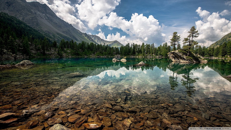 1080P, nature, clear, water, tree, crystal, rock, scenics - nature, beauty in nature, non-urban scene, day, reflection, remote, cloud - sky, lake, no people