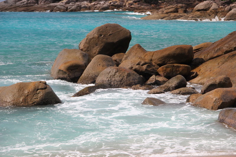 rock formation, land, shore, no people, motion, beach, rock - object, rocks, nature, water, 5K, day, outdoors, daytime, solid, brown, praslin, coastline