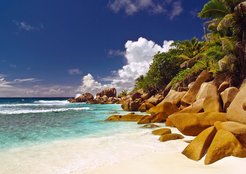 the sky, rocks, solid, scenics - nature, Seychelles, idyllic, motion, la Digue Island, relaxation, sky, travel Destinations, wave, bay Of Water, sand, the ocean