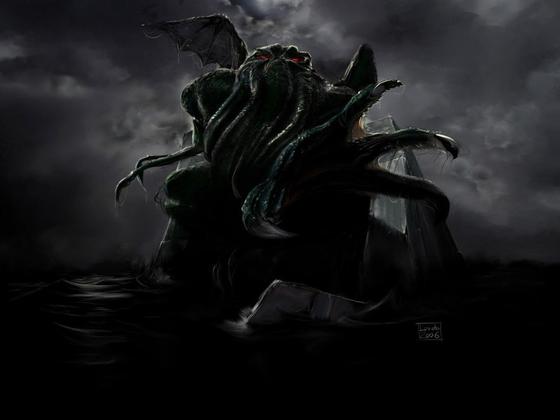 night, environment, cloud - sky, Cthulhu, sculpture, horror, smoke - physical structure, water, sky, no people, fear, motion, outdoors, dark, spooky, creativity