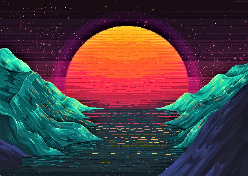 orange, sunset, 4K, 4K, Retrowave