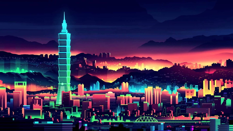 city, 1080P, neon, 1980s, Retro style