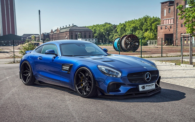 Mercedes-Benz AMG GT, street, road, nature, land vehicle, architecture, Prior Design, no people, wheel, luxury, day, blue, vintage car, tree, car, motor vehicle