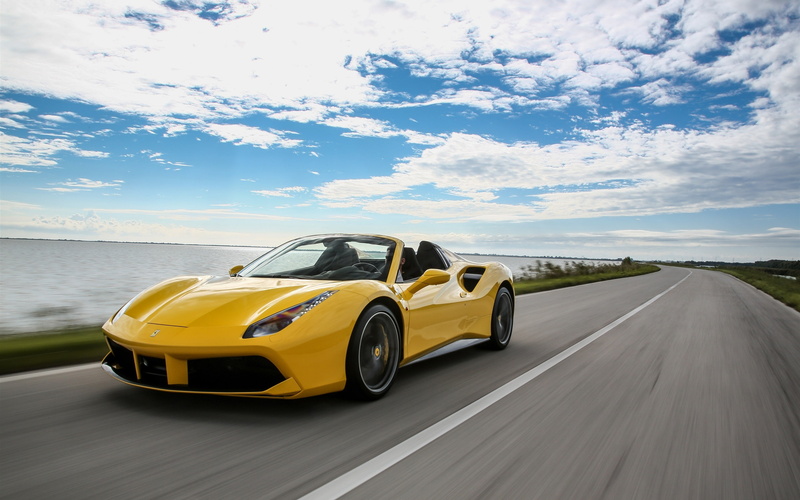 Speed, Spider, convertible, Yellow, Ferrari, 488, Supercar, 2K