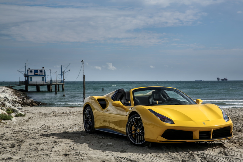 horizon over water, engine, convertible, sea, land Vehicle, day, sky, sand, no People, yellow, transportation, motor vehicle, beach, land, coupe, water