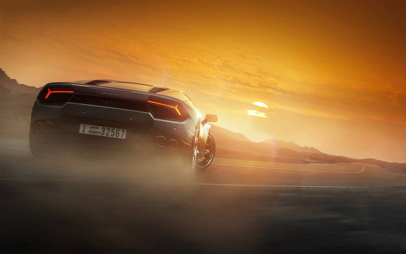 Sunset, View, 1080P, Lamborghini, Huracan, Back, Supercar