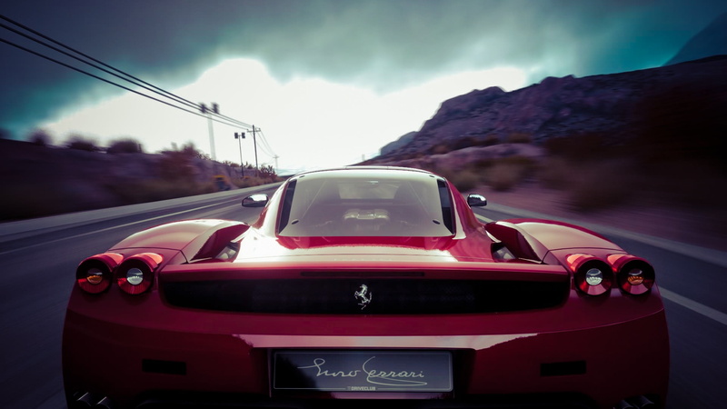 land vehicle, pink color, transportation, mode of transportation, cloud - sky, mountain, blurred motion, Ferrari, motor vehicle, Enzo Ferrari, on the move