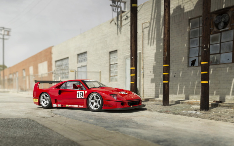 Ferrari F40, transportation, city, road, mode of transportation, motor vehicle, building, building exterior, outdoors, land vehicle, street, depth of field