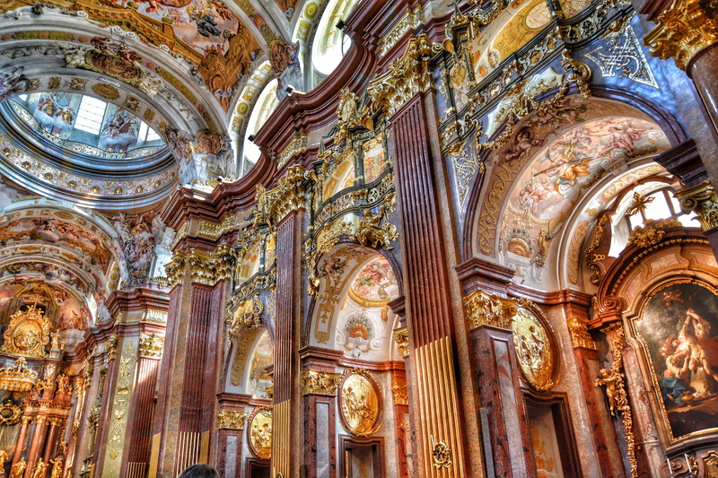 baroque, place of worship, baroque style, art and craft, building, architectural column, indoors, belief, low angle view, austria, no people, the past