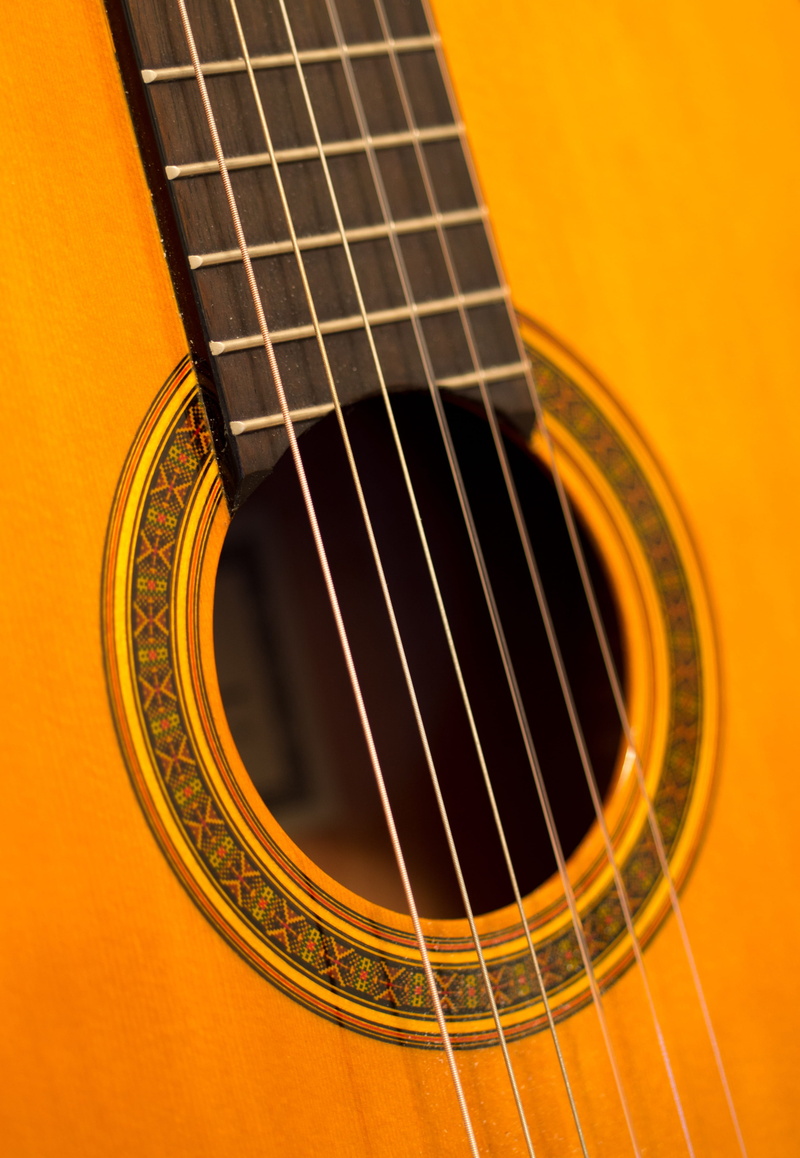 musical instrument string, musical instrument, fret, guitar, yellow, wood - material, 4K, arts culture and entertainment, musical equipment, wooden, classic