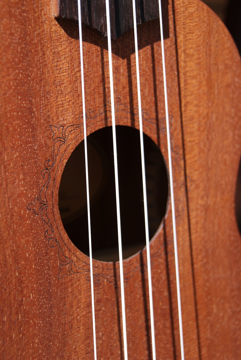 wooden, hawaiian, backgrounds, wood - material, guitar, hawaii, indoors, close-up, audio, brown, acoustic, hollow, play, hole, acoustic guitar, string