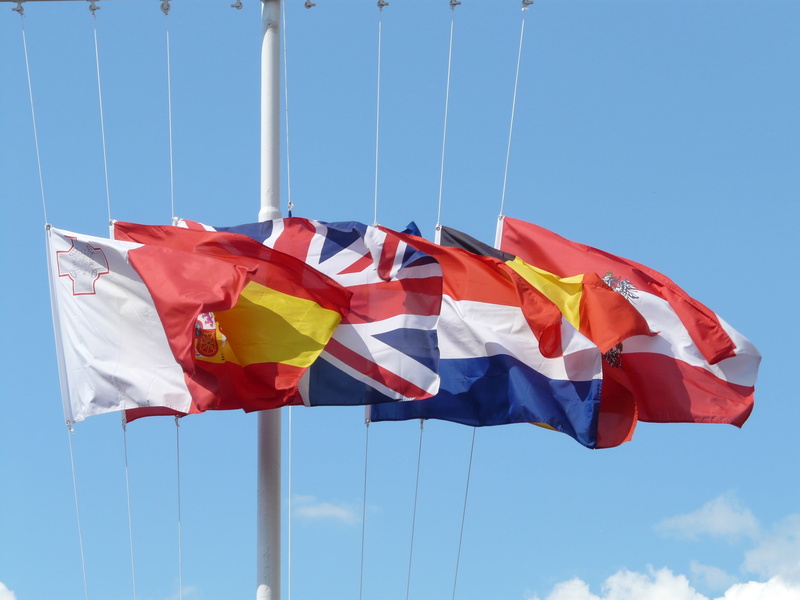color, string, pride, striped, sky, national icon, independence, flutter, international, multi colored, outdoors, nature, flag, low angle view, low, flags