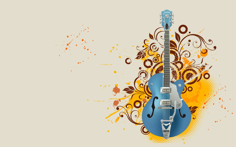 blue, music, illustration, 1080P, guitar, classic