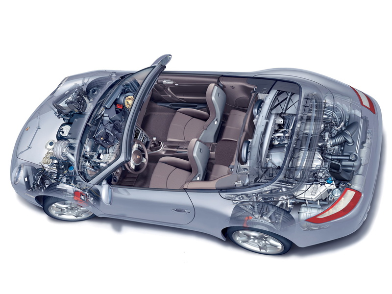 porsche, no people, cabriolet, mechanic, still life, cut out, studio shot, silver colored, 911, travel, 1080P, land vehicle, mki, white background, 2006