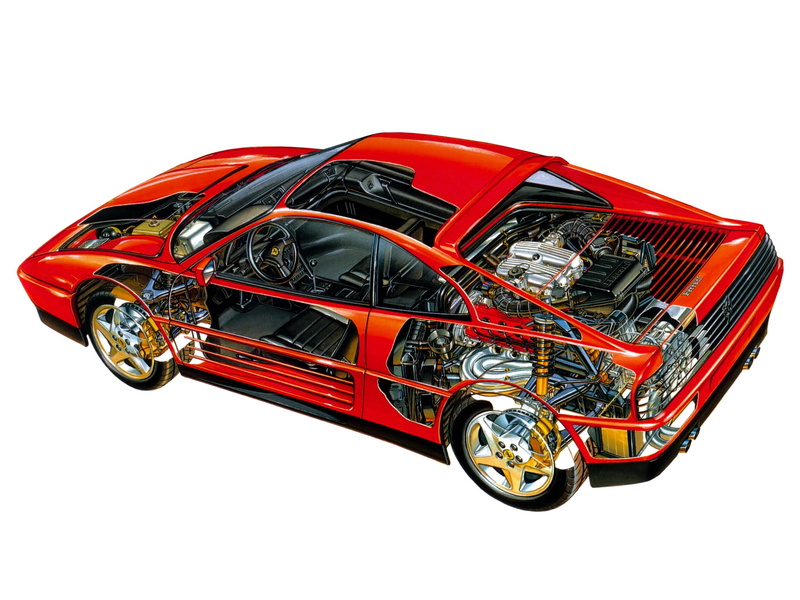 348, ferrari, 1989, cutaway, engine, 1993, interior, 1080P, supercar
