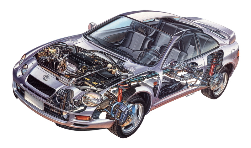 celica, cutaway, technical, coupe, 2K, cars, toyota