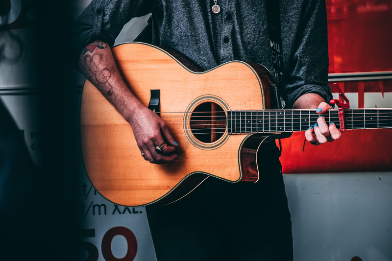 boy, midsection, tattoo, men, music, skill, ring, artist, plucking an instrument, musical instrument, one person, guitarist, adult, intrument, using, man