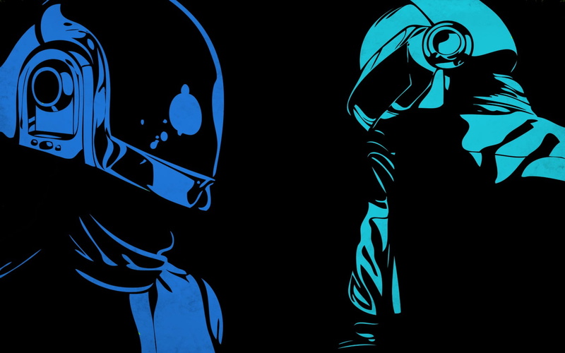 indoors, Daft Punk, night, men, representation, soldiers, black background, studio shot, blue, real people, 720P, illuminated, music, silhouette, unrecognizable person