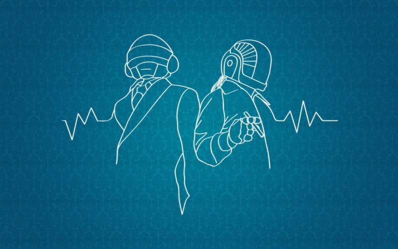 720P, blue background, person, blue, Daft Punk, human representation, colored background, people, sketch, art and craft, drawing - art product, studio shot